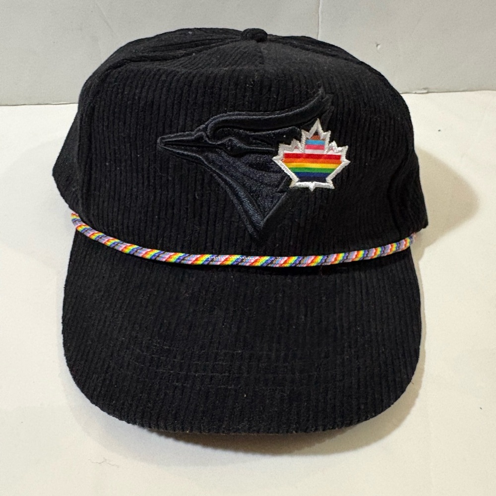 Black Corduroy blue jays Cap with Rainbow Canadian leaf
